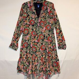 Doncaster Collection Floral Ruffle High Low Shirt Dress 14P Pink Red Green